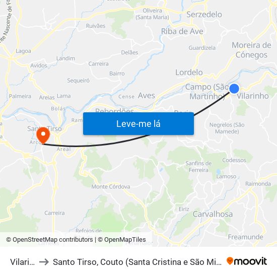 Vilarinho to Santo Tirso, Couto (Santa Cristina e São Miguel) e Burgães map