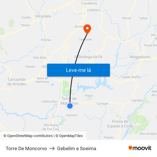 Torre De Moncorvo to Gebelim e Soeima map