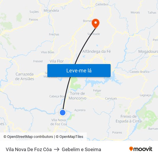 Vila Nova De Foz Côa to Gebelim e Soeima map