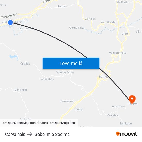 Carvalhais to Gebelim e Soeima map