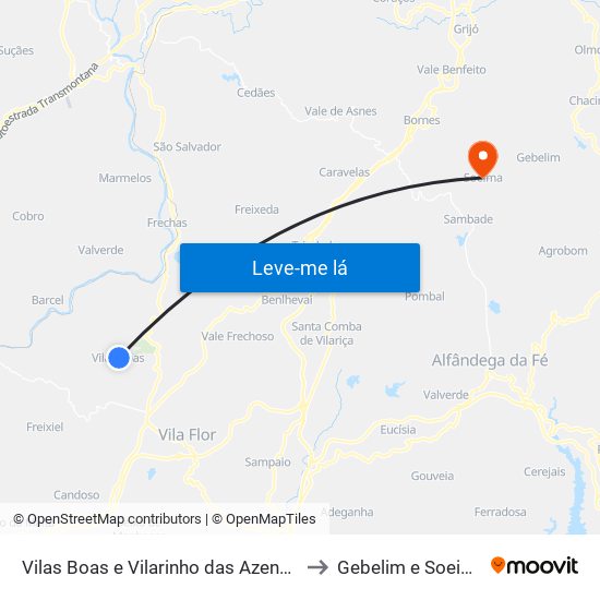 Vilas Boas e Vilarinho das Azenhas to Gebelim e Soeima map