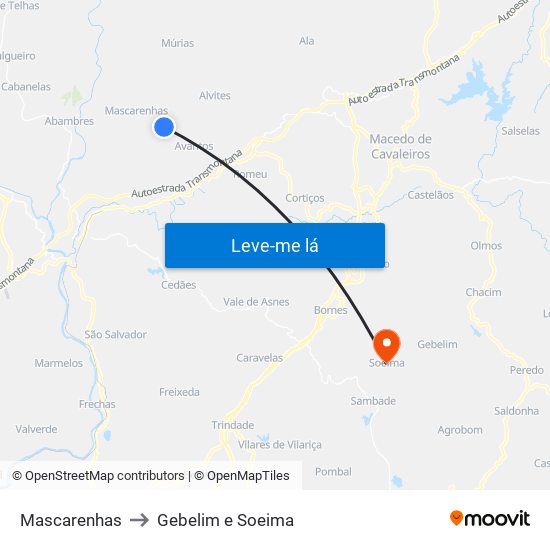 Mascarenhas to Gebelim e Soeima map