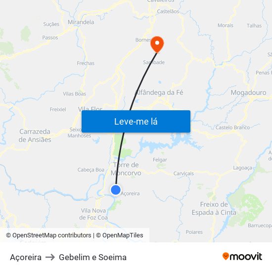 Açoreira to Gebelim e Soeima map