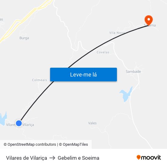 Vilares de Vilariça to Gebelim e Soeima map