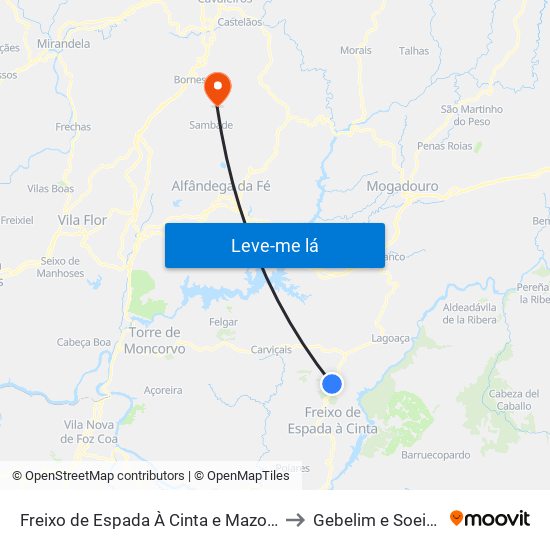 Freixo de Espada À Cinta e Mazouco to Gebelim e Soeima map