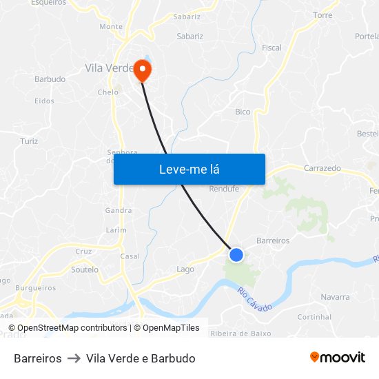 Barreiros to Vila Verde e Barbudo map