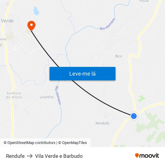 Rendufe to Vila Verde e Barbudo map