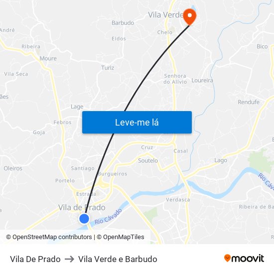 Vila De Prado to Vila Verde e Barbudo map