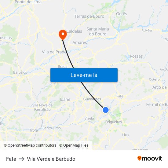 Fafe to Vila Verde e Barbudo map