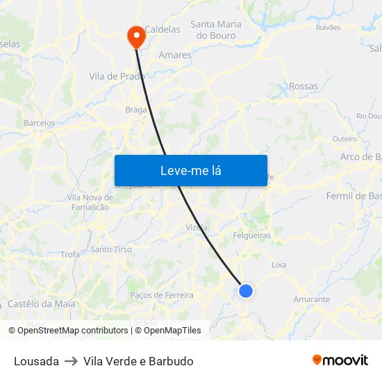 Lousada to Vila Verde e Barbudo map