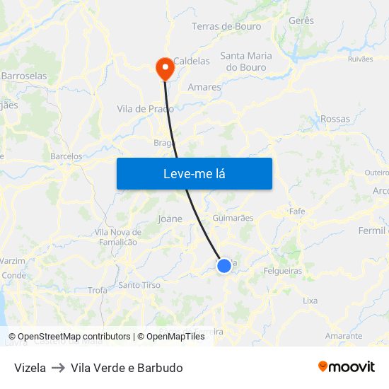 Vizela to Vila Verde e Barbudo map