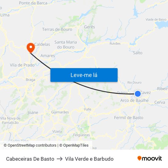 Cabeceiras De Basto to Vila Verde e Barbudo map