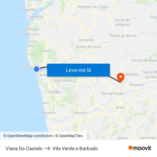 Viana Do Castelo to Vila Verde e Barbudo map