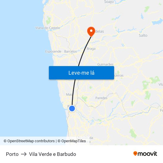 Porto to Vila Verde e Barbudo map