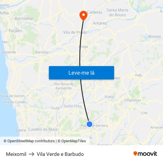 Meixomil to Vila Verde e Barbudo map