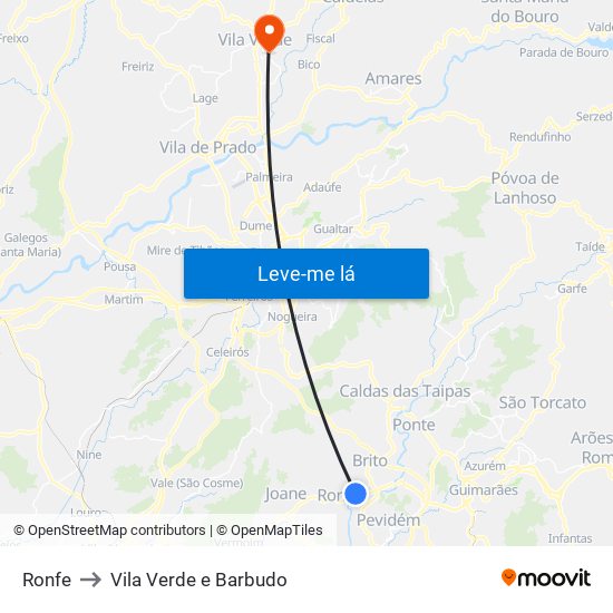 Ronfe to Vila Verde e Barbudo map