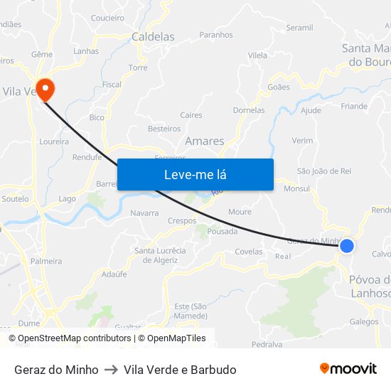 Geraz do Minho to Vila Verde e Barbudo map