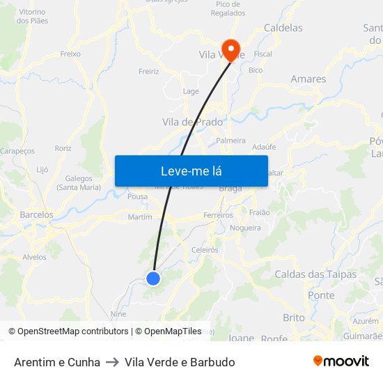 Arentim e Cunha to Vila Verde e Barbudo map