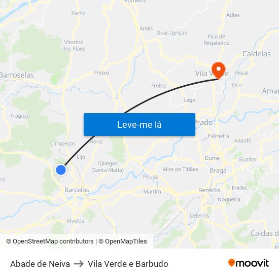 Abade de Neiva to Vila Verde e Barbudo map