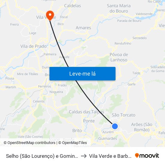 Selho (São Lourenço) e Gominhães to Vila Verde e Barbudo map