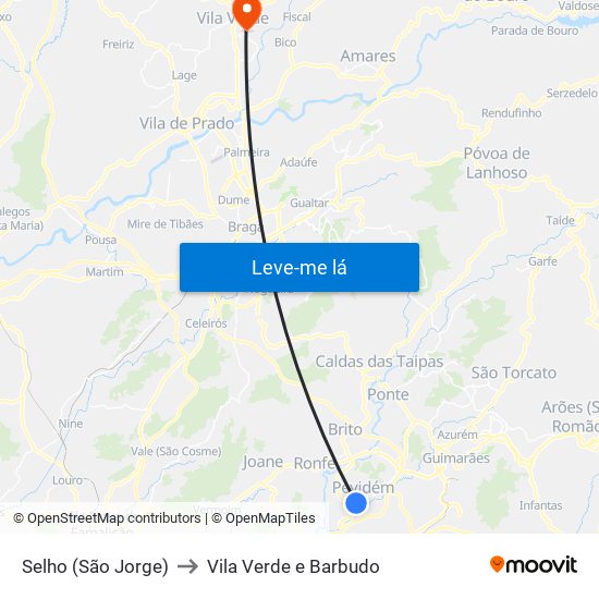 Selho (São Jorge) to Vila Verde e Barbudo map