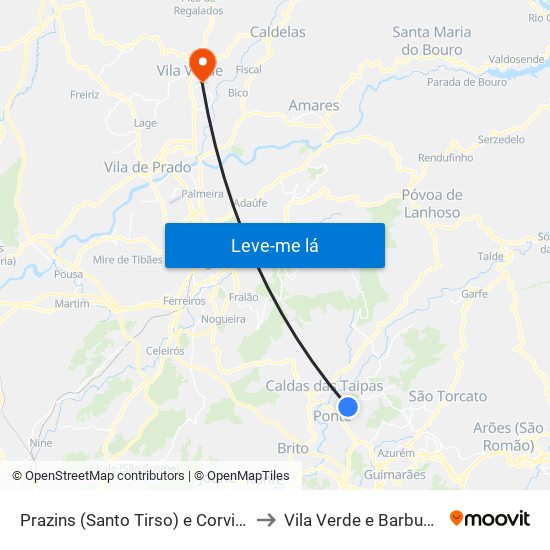 Prazins (Santo Tirso) e Corvite to Vila Verde e Barbudo map