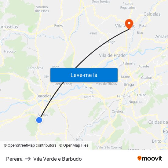 Pereira to Vila Verde e Barbudo map