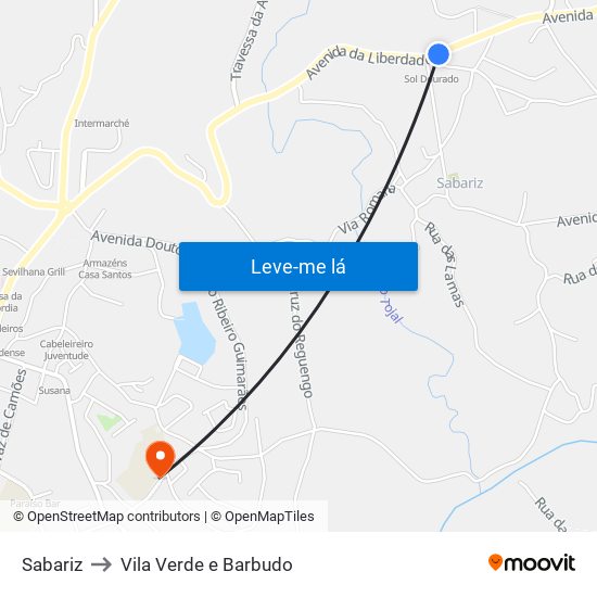 Sabariz to Vila Verde e Barbudo map