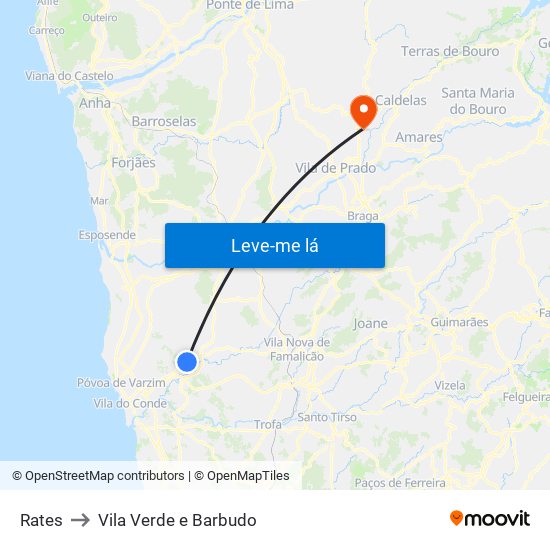 Rates to Vila Verde e Barbudo map