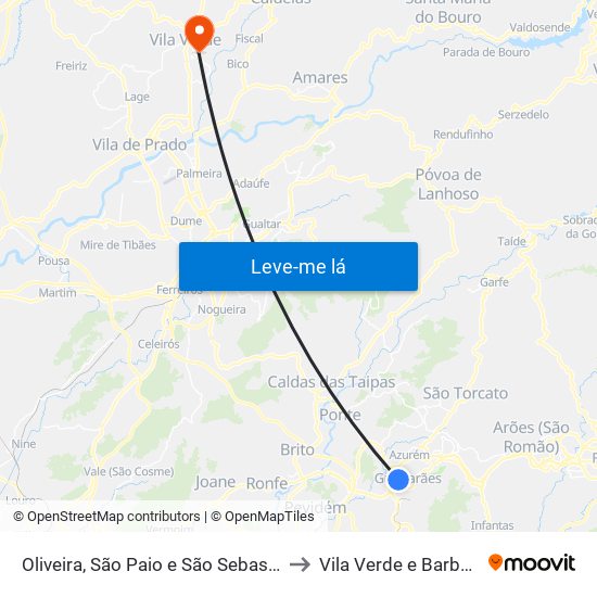 Oliveira, São Paio e São Sebastião to Vila Verde e Barbudo map