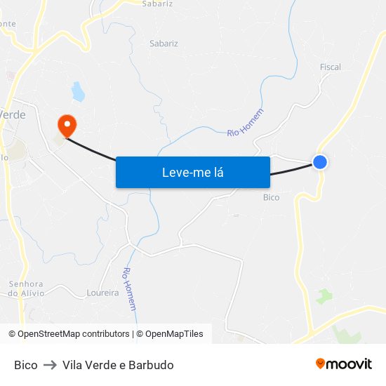 Bico to Vila Verde e Barbudo map