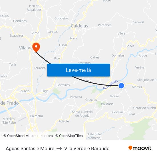 Águas Santas e Moure to Vila Verde e Barbudo map
