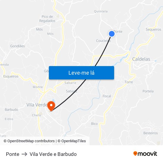 Ponte to Vila Verde e Barbudo map