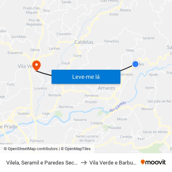 Vilela, Seramil e Paredes Secas to Vila Verde e Barbudo map