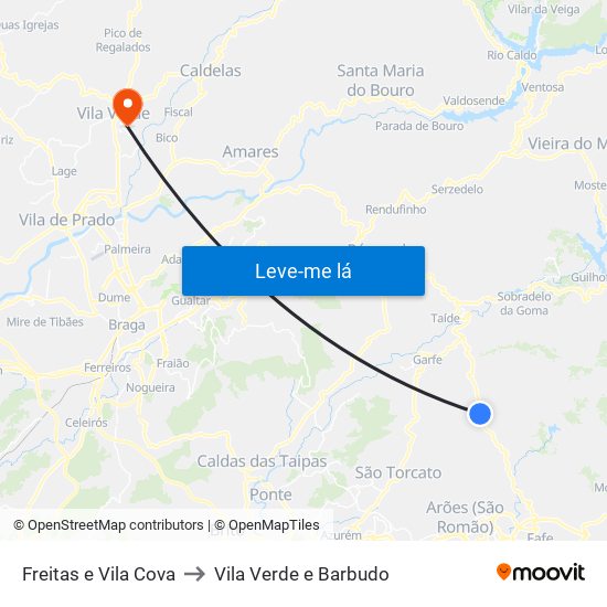 Freitas e Vila Cova to Vila Verde e Barbudo map