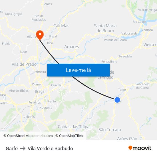 Garfe to Vila Verde e Barbudo map