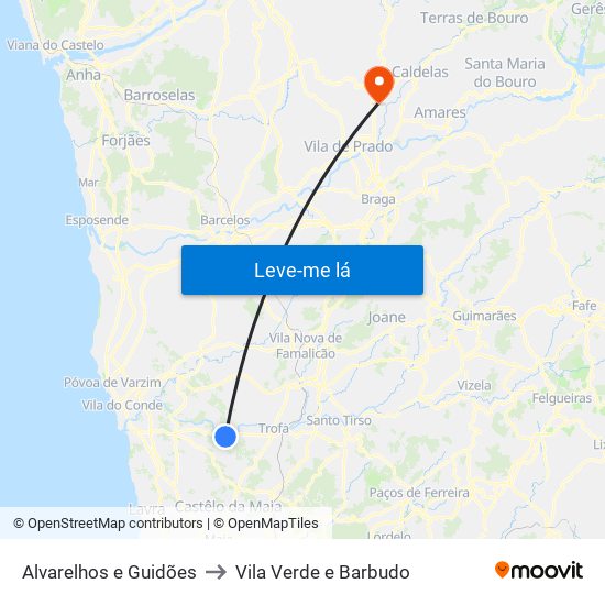 Alvarelhos e Guidões to Vila Verde e Barbudo map