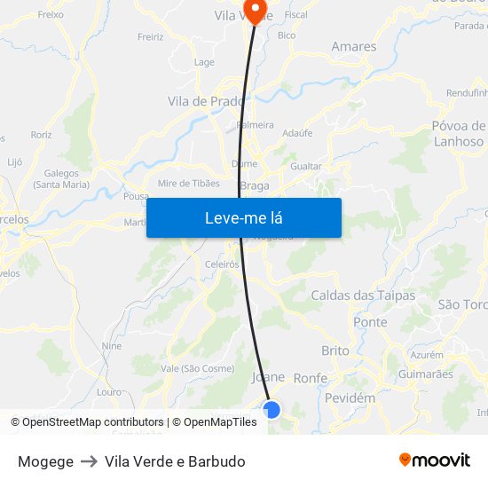 Mogege to Vila Verde e Barbudo map