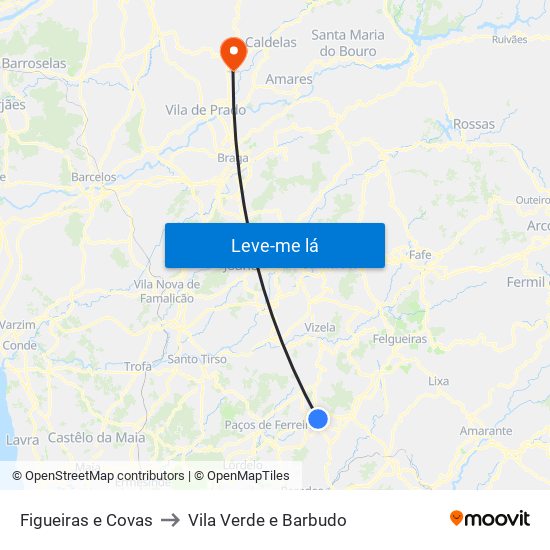 Figueiras e Covas to Vila Verde e Barbudo map