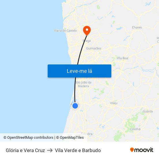 Glória e Vera Cruz to Vila Verde e Barbudo map