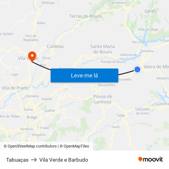 Tabuaças to Vila Verde e Barbudo map