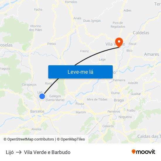 Lijó to Vila Verde e Barbudo map