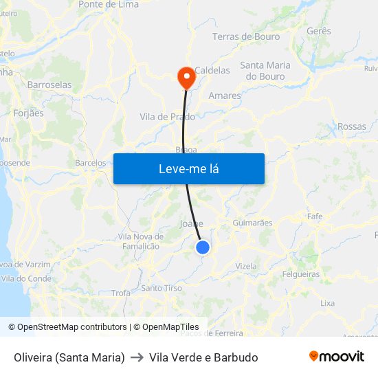 Oliveira (Santa Maria) to Vila Verde e Barbudo map