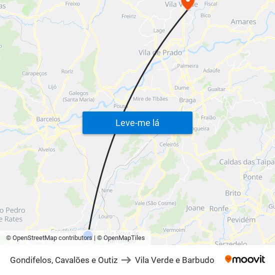 Gondifelos, Cavalões e Outiz to Vila Verde e Barbudo map