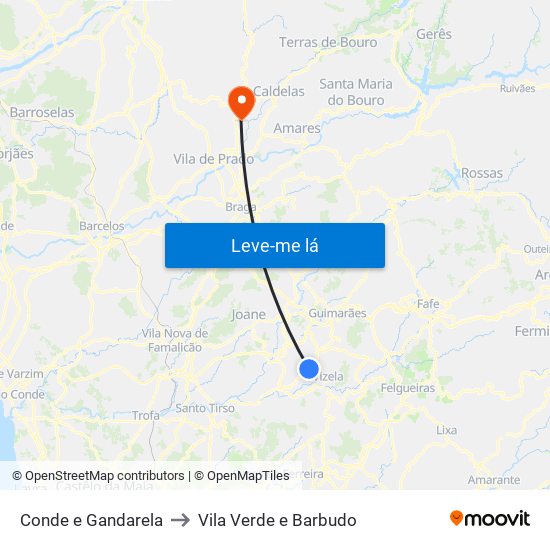 Conde e Gandarela to Vila Verde e Barbudo map