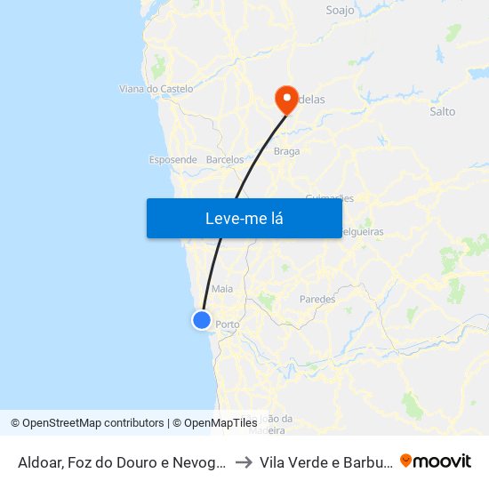 Aldoar, Foz do Douro e Nevogilde to Vila Verde e Barbudo map