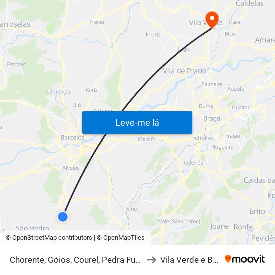 Chorente, Góios, Courel, Pedra Furada e Gueral to Vila Verde e Barbudo map