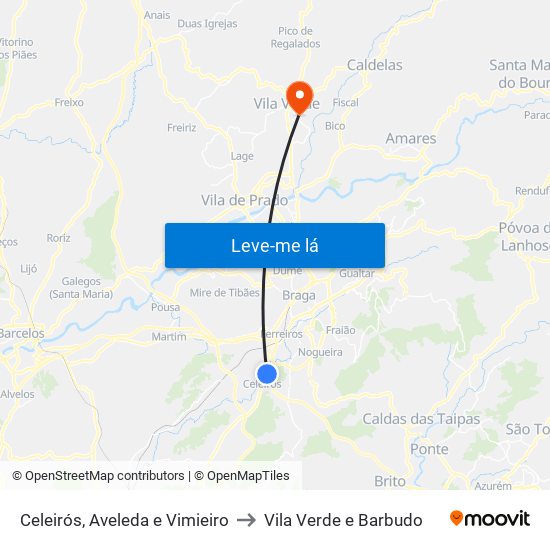 Celeirós, Aveleda e Vimieiro to Vila Verde e Barbudo map