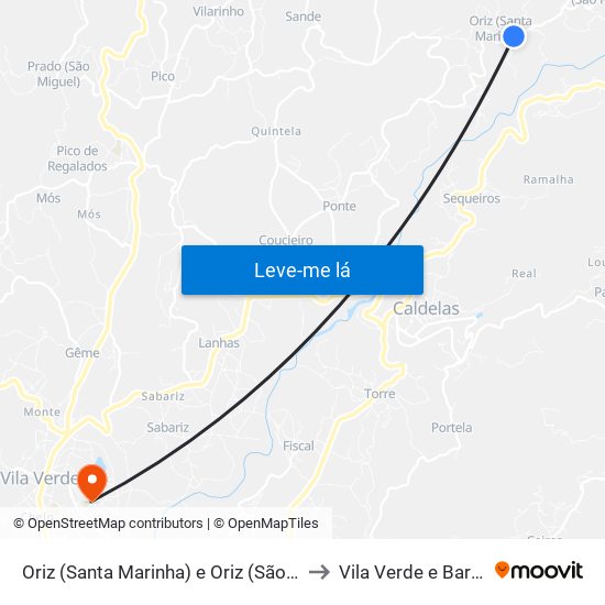 Oriz (Santa Marinha) e Oriz (São Miguel) to Vila Verde e Barbudo map