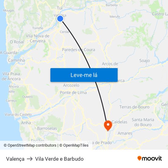 Valença to Vila Verde e Barbudo map
